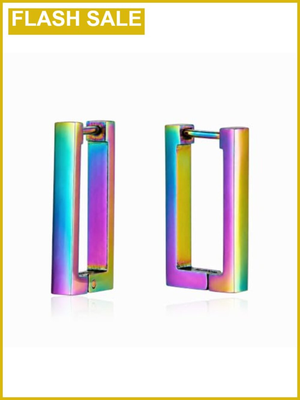 Rectangle Huggie Hoop Earrings Stainless Steel Hinged Minimalist